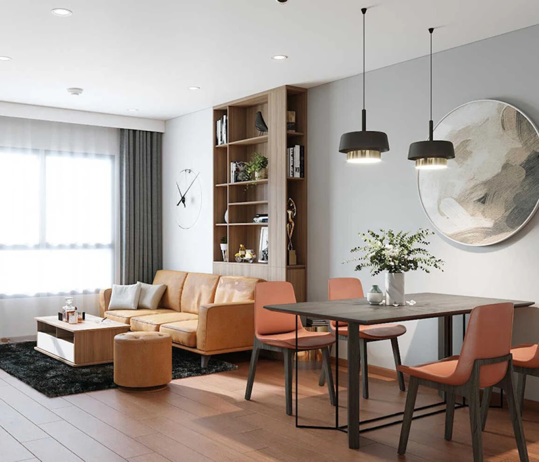 Ấn tượng 18+ các mẫu thiết kế nội thất phòng khách liền bếp chung cư hiện đại, tiện nghi