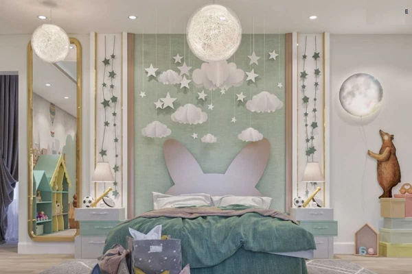 Danh sách các mẫu thiết kế nội thất phòng ngủ cho bé màu xanh